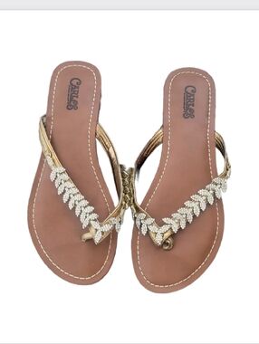 CARLOS SANTANA Hibi Gold Embellished Thong Sandals Size 7 Boho Vacation